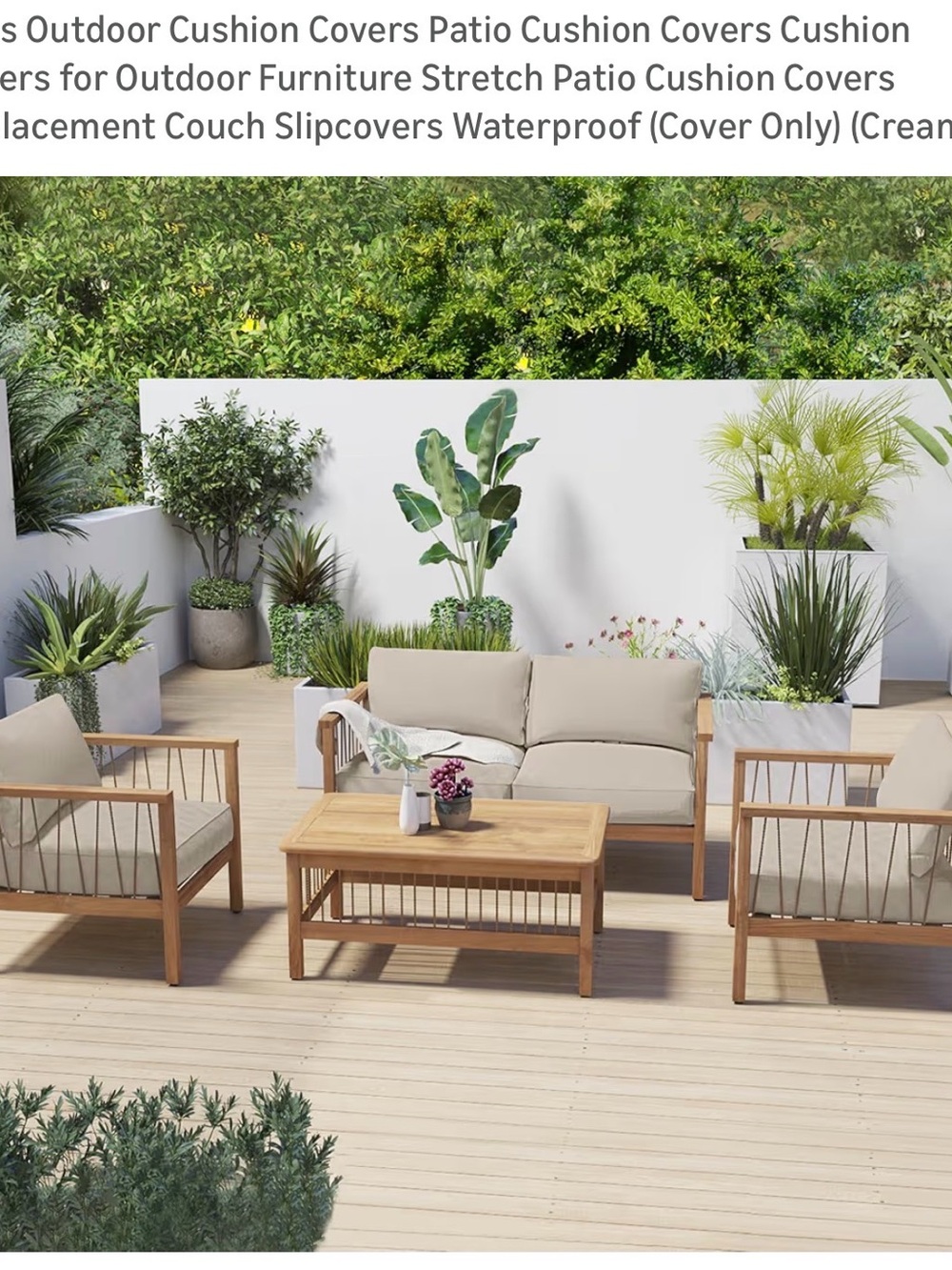 Neutral Cream Outdoor Patio Cushion Covers - 3-Piece Set